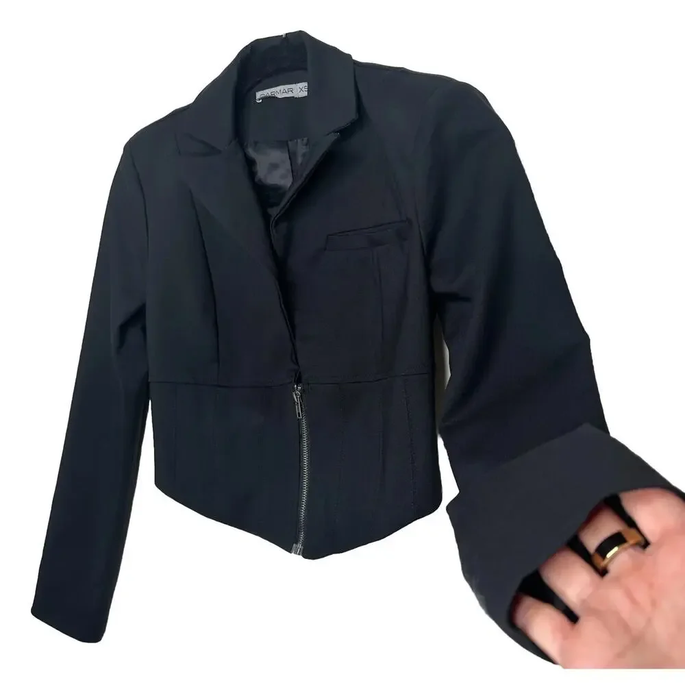 CARMAR Black Cotton Cropped Vest Jacket Half Zip Front Breast Pocket Size XS